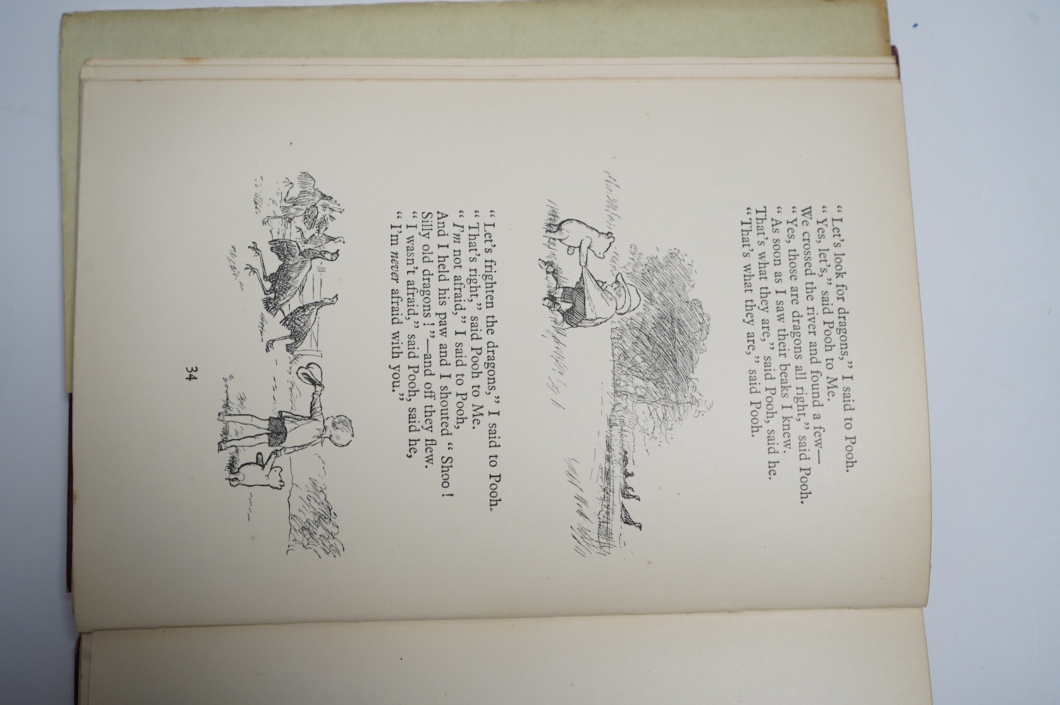 Milne, A.A. - Now We Are Six. With decorations by Ernest H. Shepard. First Edition. pictorial title and num. text illus and on e/ps.; original gilt ruled and pictorial red cloth, gilt top, in the pictorial d/wrapper, sm.